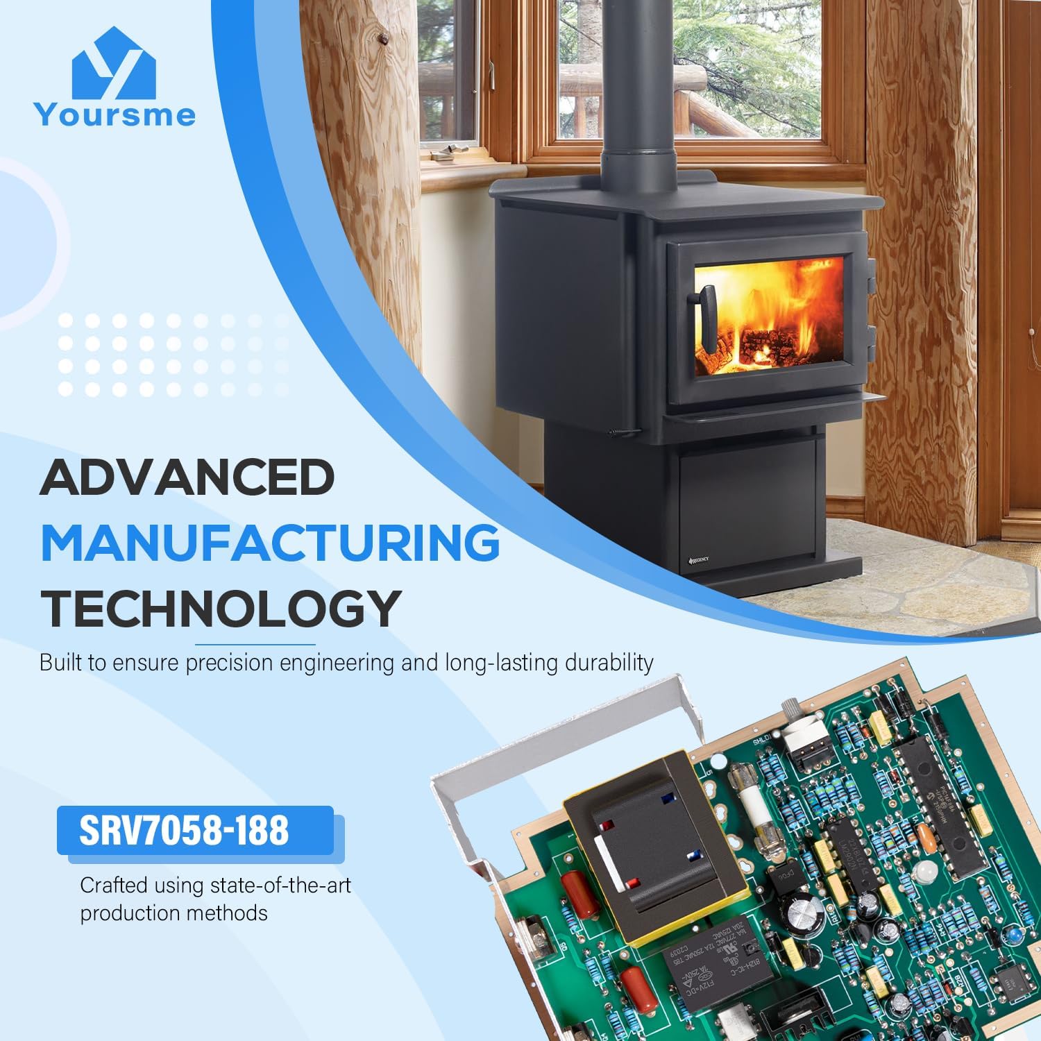 SRV7058-188 Control Box Circuit Board Replacement Kit Fit for Heatilator Eco-Choice Pellet Stoves PS35 PS50 CAB50, 120V AC, Replace SRV7058-172