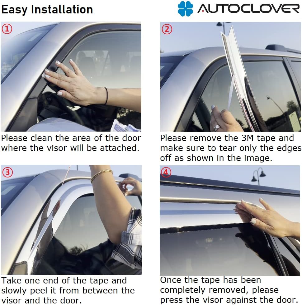 AUTOCLOVER Tape-On Rain Guards Window Visors 4 Pcs Set for Toyota 4Runner 2010-2024 (5th Gen) / Window Deflectors, Out-Channel Vent Shades (Chrome)