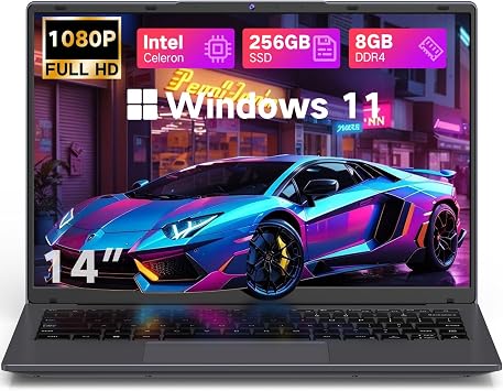 DERE 14 inch Laptop,Gaming PC Coumpter,8GB RAM 256GB SSD| 1920x1200 FHD+ IPS Display| N5805|Win11,HDMI & Wi-Fi|for Study, Office,Business,|Silver Gray