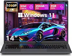 DERE Laptop tradicional de 14 polegadas, laptop com tela IPS 1920 x 1200 para estudantes e negócios, N5805, 8 GB de RAM, SSD de 256 GB, HDMI, Wi-Fi, sistema operacional Win11, cinza prateado