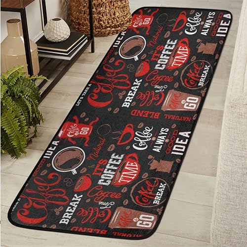 Coffee Theme Washable Runner Rug - 2x6 Feet Rug Runners for Hallways Non-Slip Soft Area Rug for Kitchen Entryway Laundry Bedroom Decor Floor Mat