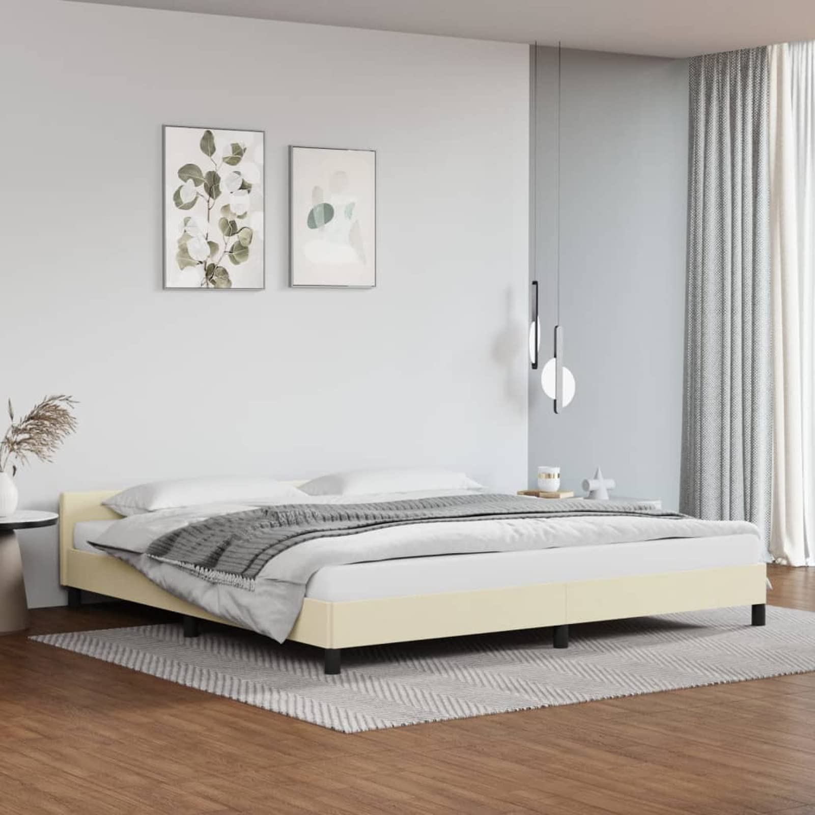 ShGaxin Struttura del letto con testiera, Doghe, Base letto, Telaio del letto, Letto mobile, letti per bambini, letto completo, pelle sintetica crema 200 x 200 cm