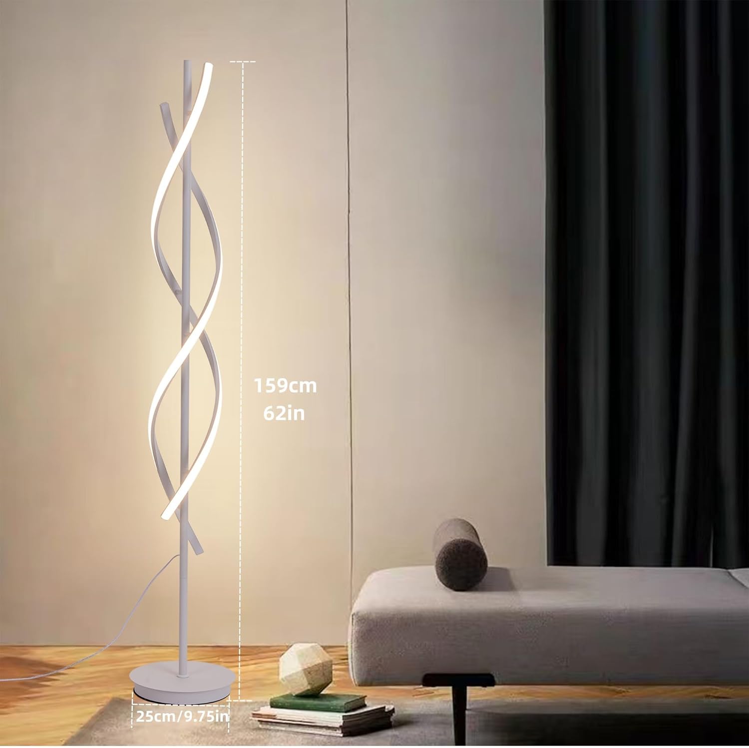 NKU Unique Spiral Floor Lamp 3 Color Dimmable with Remote, 63in Modern Creative White Standing Tall Lamp for Living Room Bedroom Office
