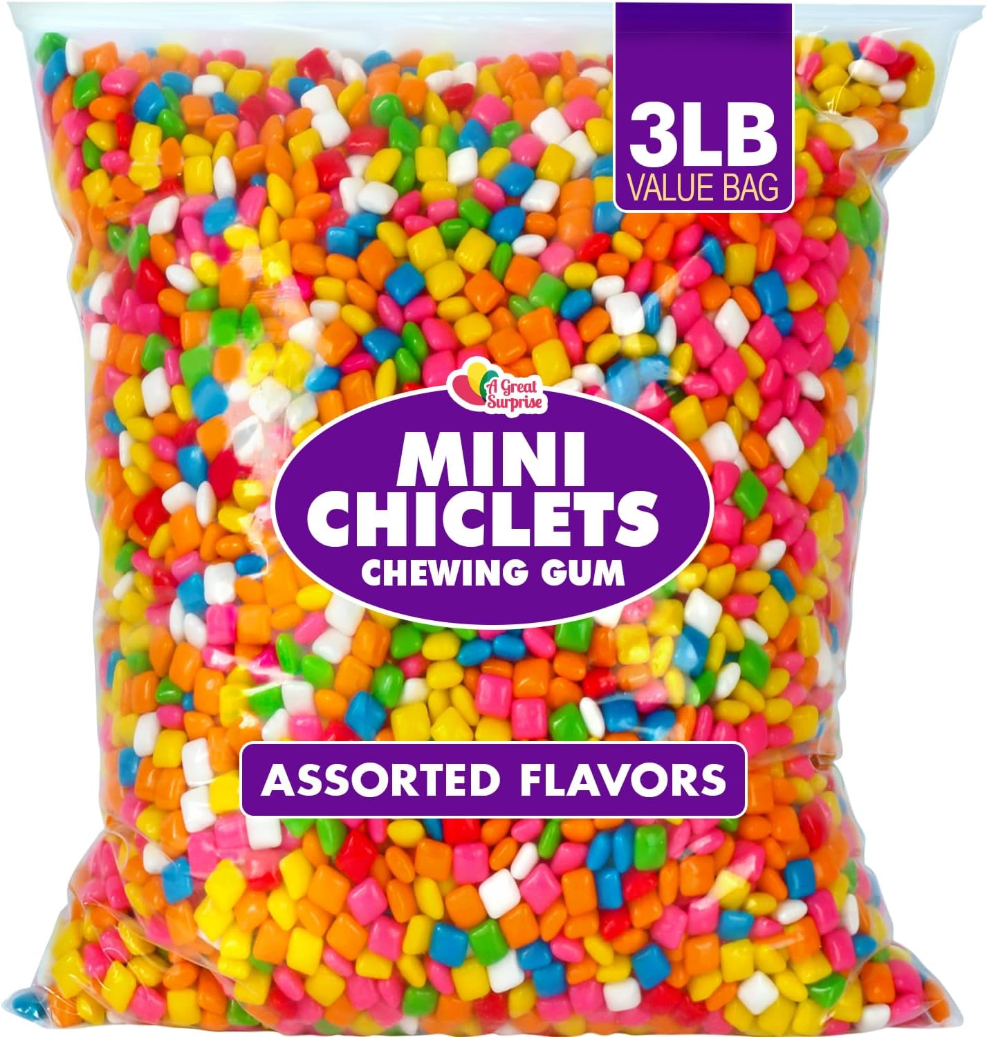 Mini Chiclets Gum - 3 Pounds - Chiclets Gum Bulk - Chicklets Tiny Size Gum - Fruity Tabs Gum - Gumball Candy Machine Refills - Assorted Colors - Bulk Party Candy