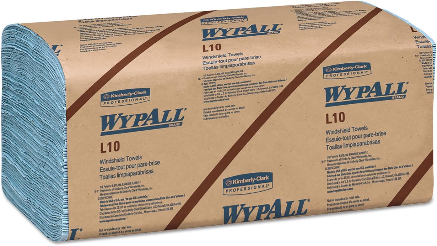 WypAll 05120 L10 Windshield Wipers, Banded, 2-Ply, 9 3/10 x 10 1/2, 140/Pack, 16 Packs/Carton