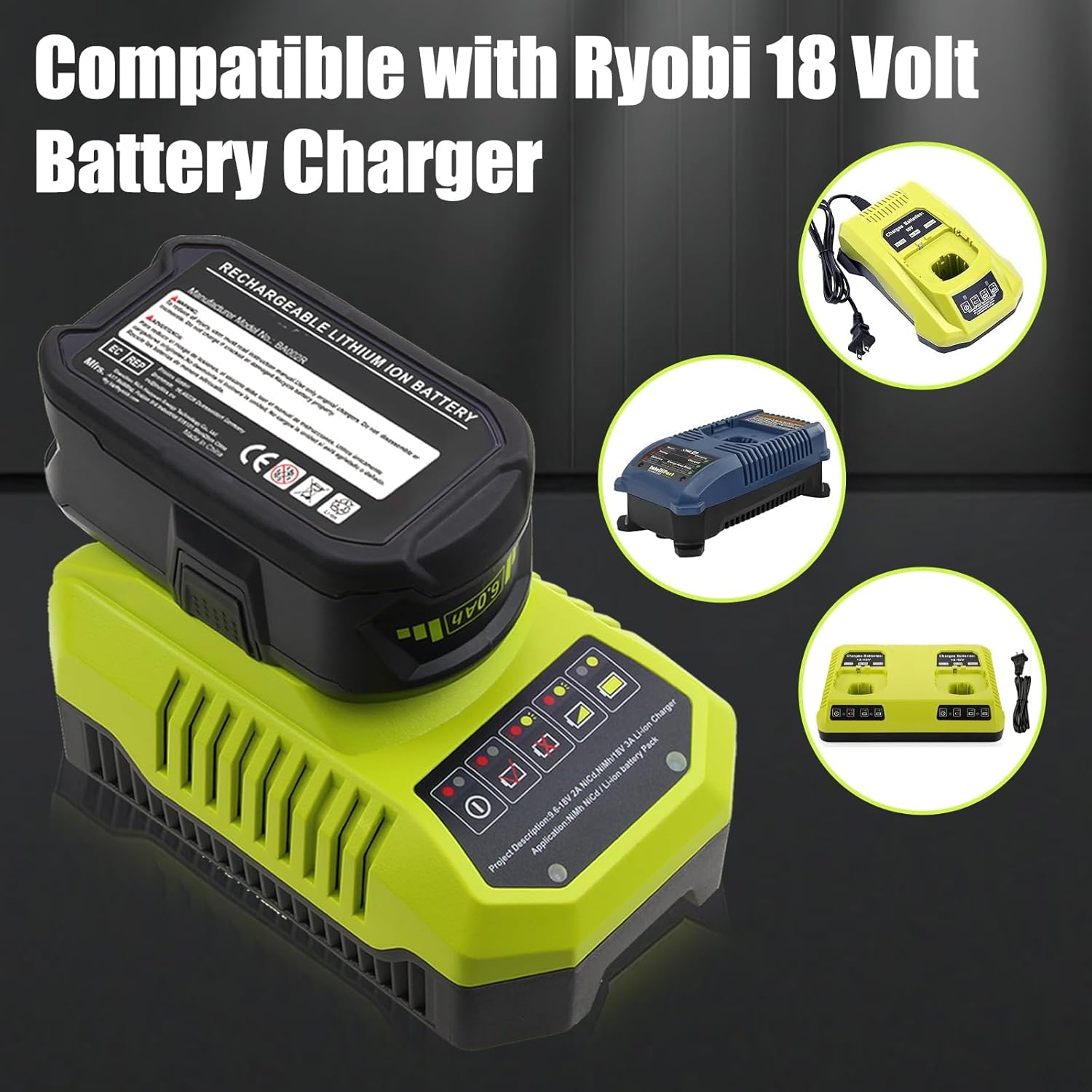 2 Packs 6000mAh P108 Battery Replacement for Ryobi 18V Battery Compatible with Ryobi 18 Volt Batteries Lithium ion P189 P190 P109 P107 P105 P104 P103 P102 P122 - Image 4
