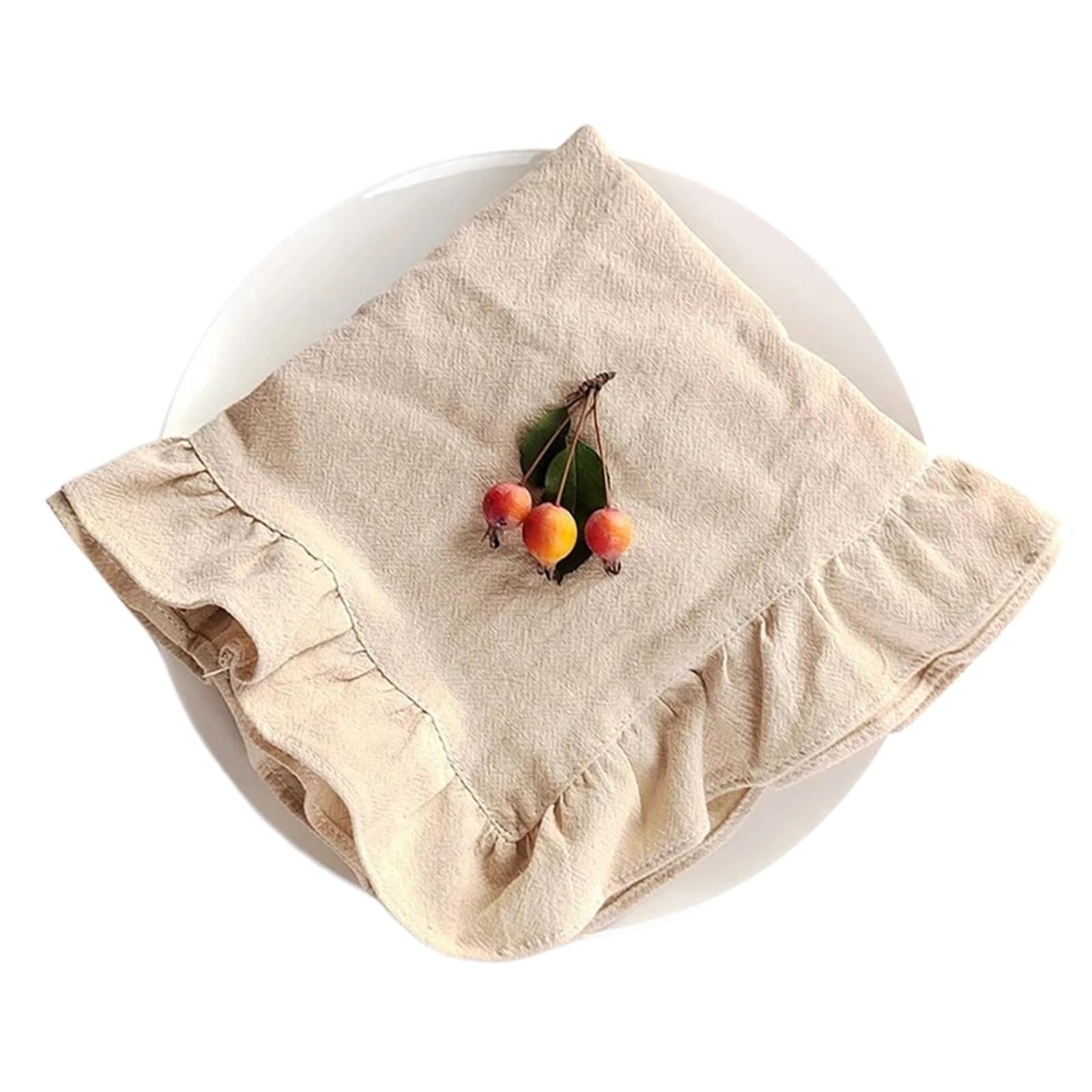 Ruffle Placemats Cotton Ruffle Cloth Napkins Set of 6 Dinner Placemat Table Decorations Handcrafted Machine Washable Kitchen Home Decor(Beige,6Pcs 45x45cm)