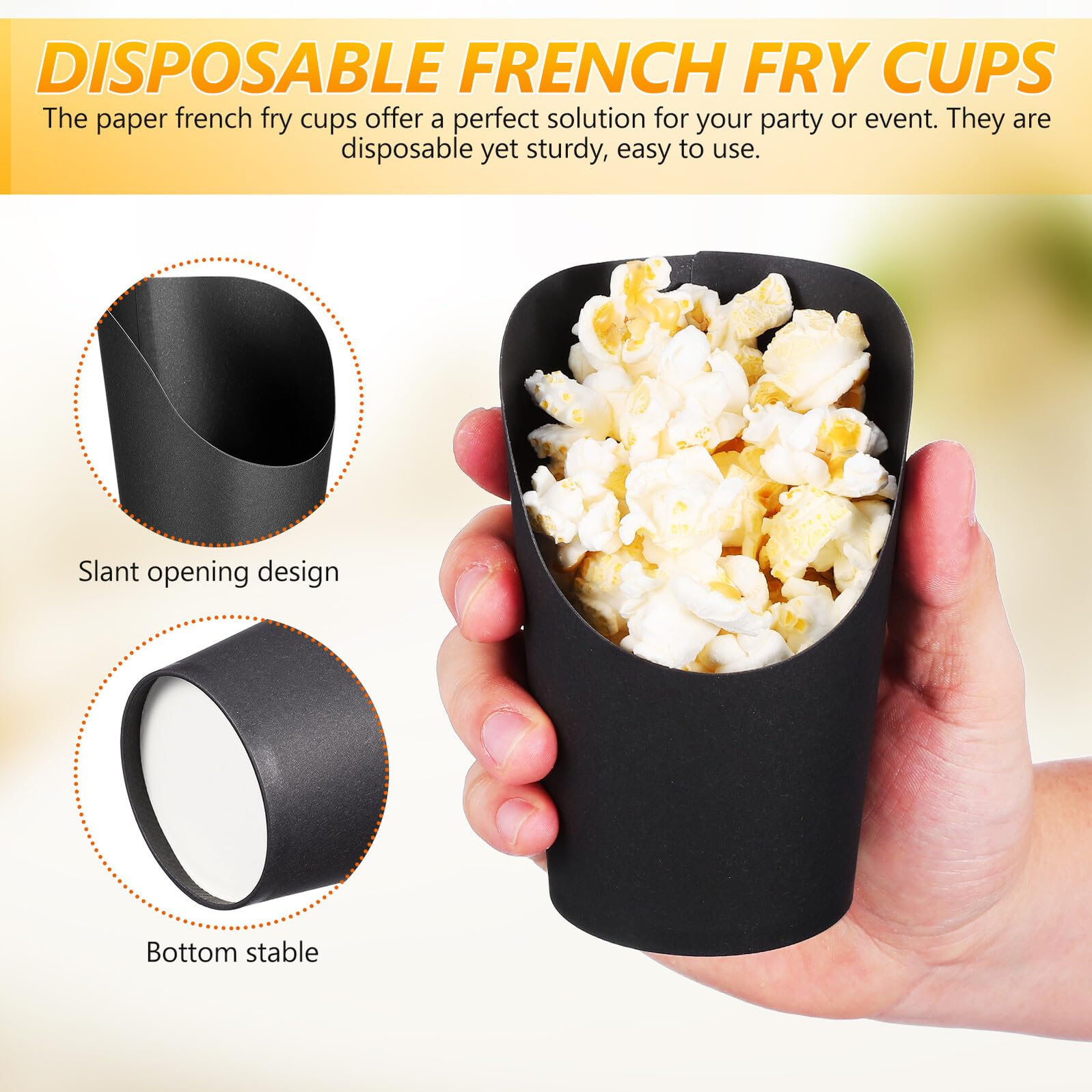 CANIGHT Einweg Pappbecher Snackbehälter 100 Stück 400 ml Pommes Frites Becher aus Papier für Partys und Imbiss