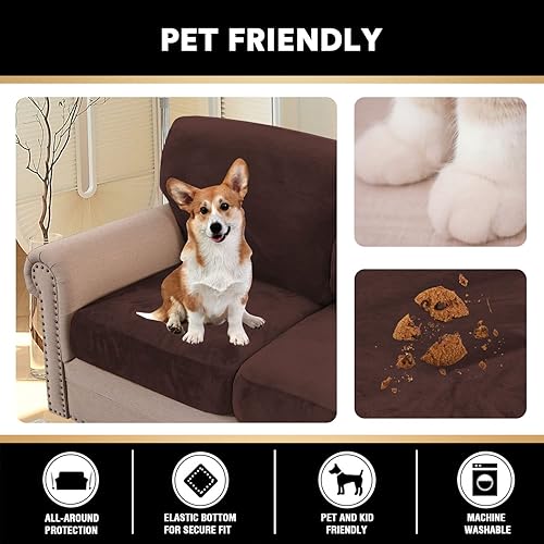 Miniatura 5 de PrinceDeco Fundas de sofá de terciopelo de varias piezas, fundas de cojín lavables, fundas de cojín de asiento y respaldo, fundas de sofá para sofá