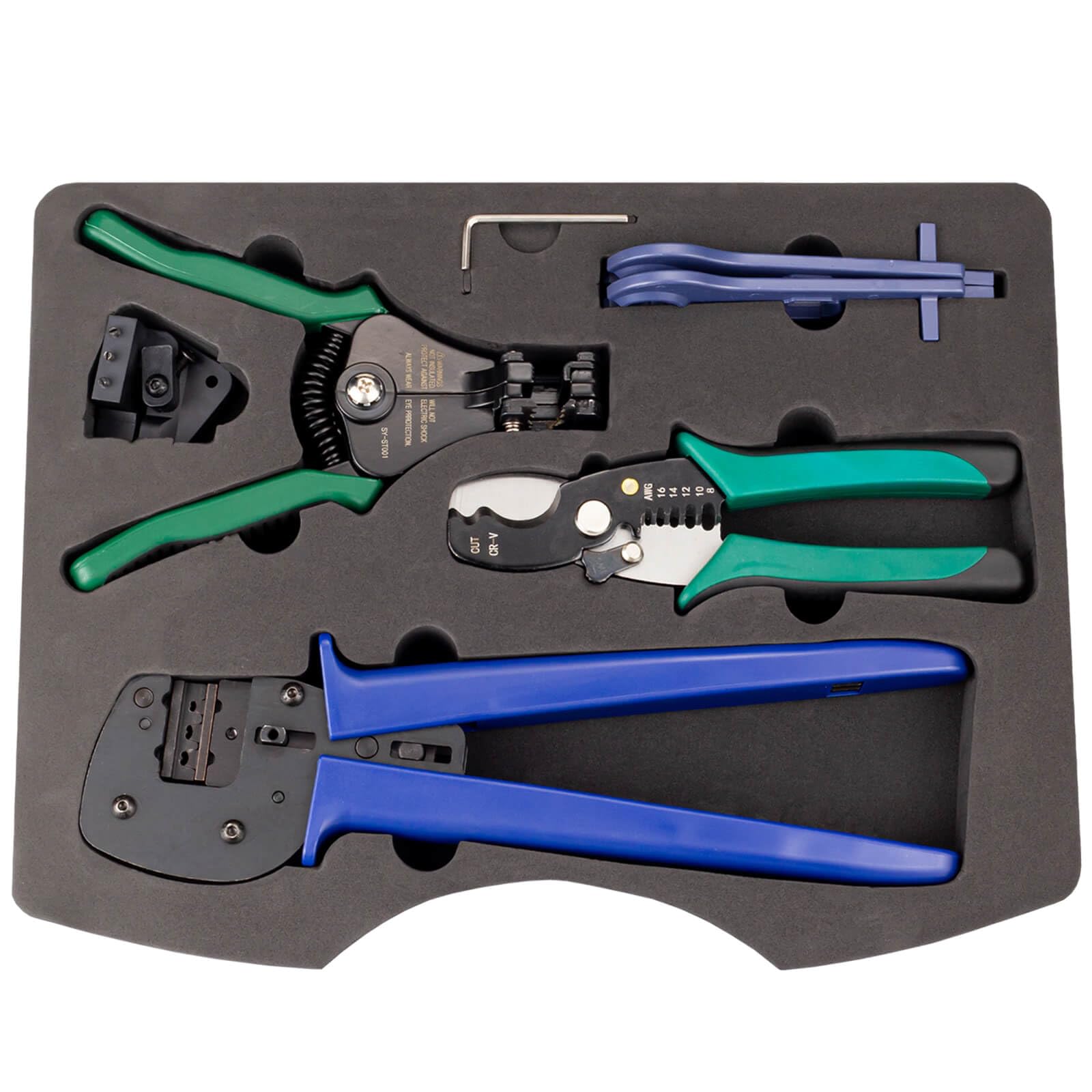 hb-digital Kit d'outils de montage solaire : 1 pince à sertir professionnelle pour lamelles de contact MC4 Ø 2,5/4/6 mm² + 1 outil de dénudage automatique Ø 2,5/4/6 mm² + 1 coupe-câble + 2 clés