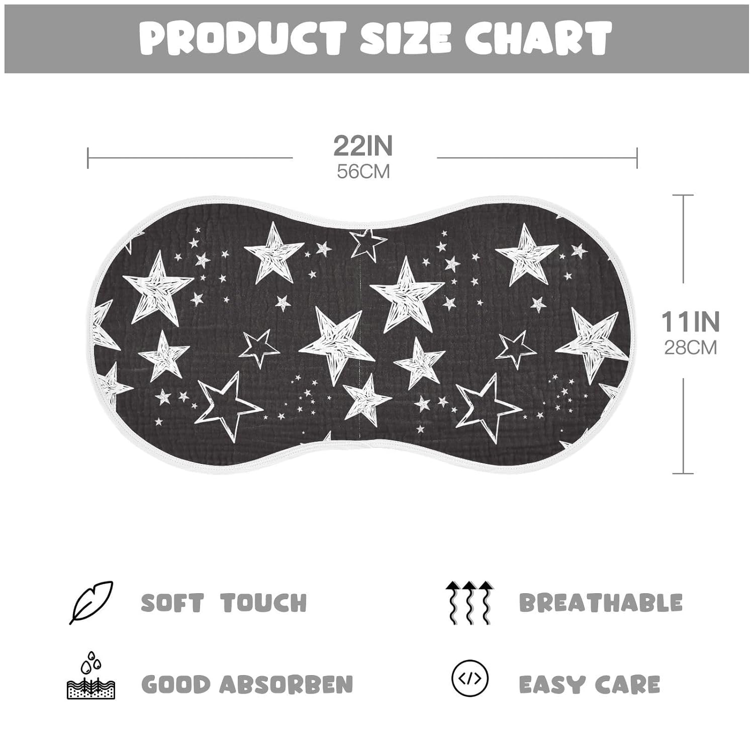 Muslin Baby Burp Cloths, Star Black and White Muslin Baby Bibs Rags Comfy Soft Absorbent in for Newborn Boys and Girls 4 Piece 22 x 11 Inch