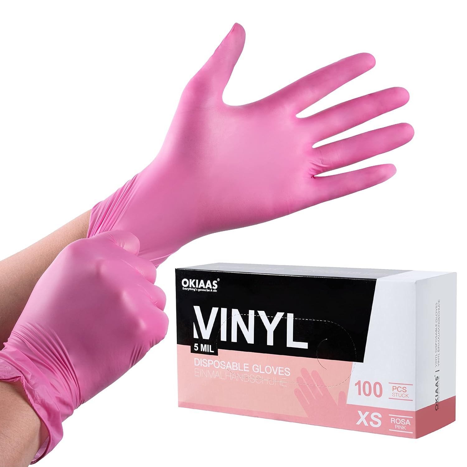 OKIAAS Pink Disposable Gloves XSLatexFree Vinyl Gloves for Household