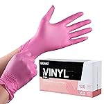 OKIAAS Black/Pink Vinyl Gloves Disposable Latex Free, Food Safe, Powder Free, 5 Mil Thickened for Cooking, Cleaning, Food Prep, Baking, Hair Dye, Tattoo, Large, 100 Count