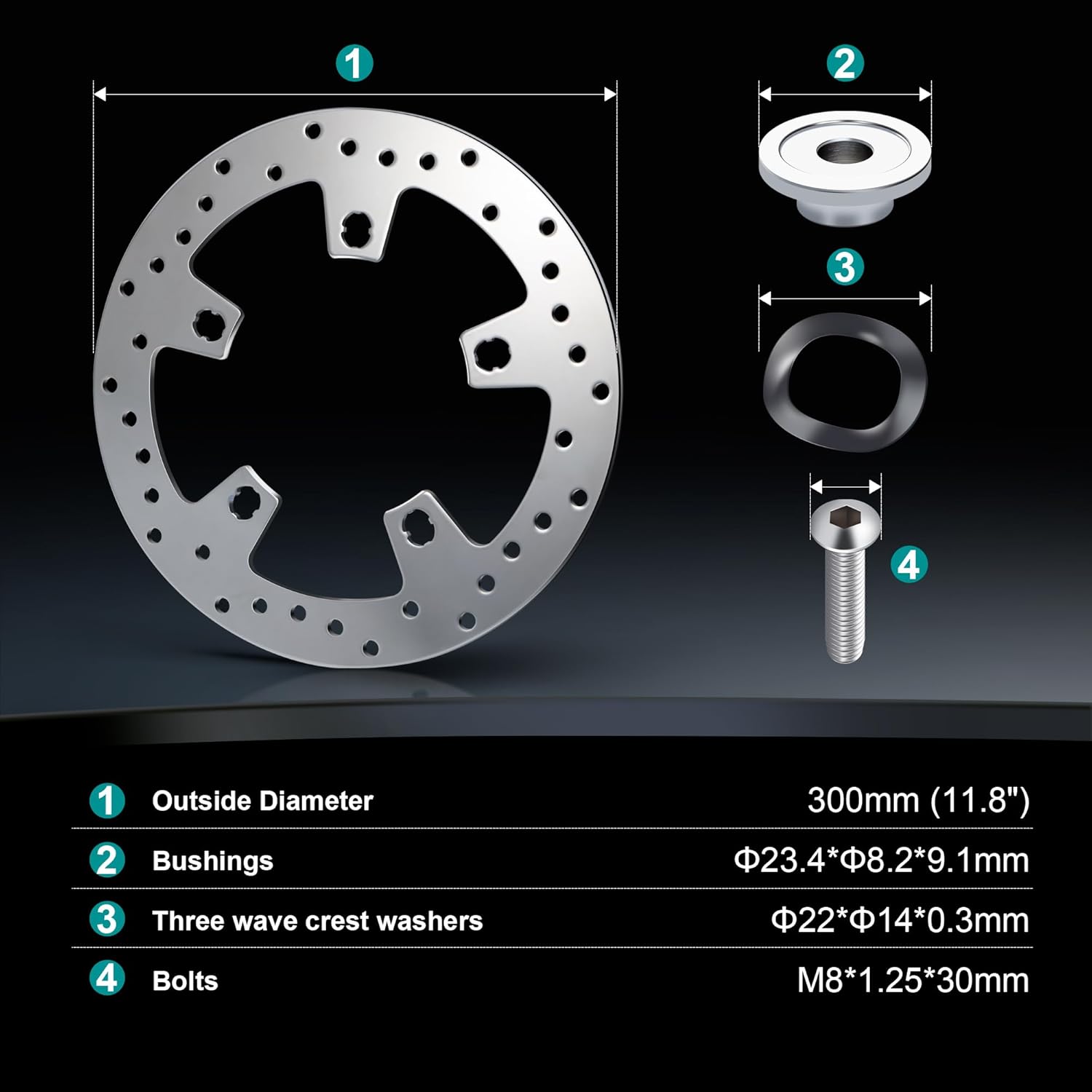 MoKitDora 11.8" Front Brake Discs Rotors with Pads Compatible with Harley 2015-UP Touring Road King Road Glide Street Glide Electra Glide, Chrome