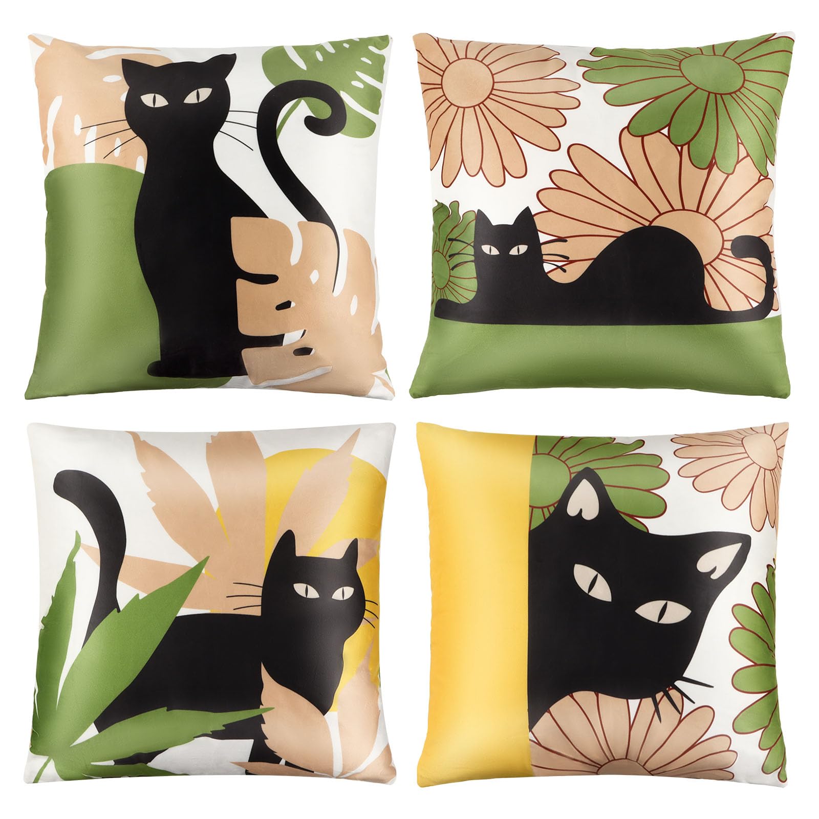 La Desire Kissenbezüge mit schwarzem Katzenmotiv, 4 weiche, Kurze Samtkissenbezüge mit doppelseitigem Druck, gemütliche Heimdekoration für Katzenliebhaber, perfekt für Sofa, Schlafzimmer (45 x 45 cm)