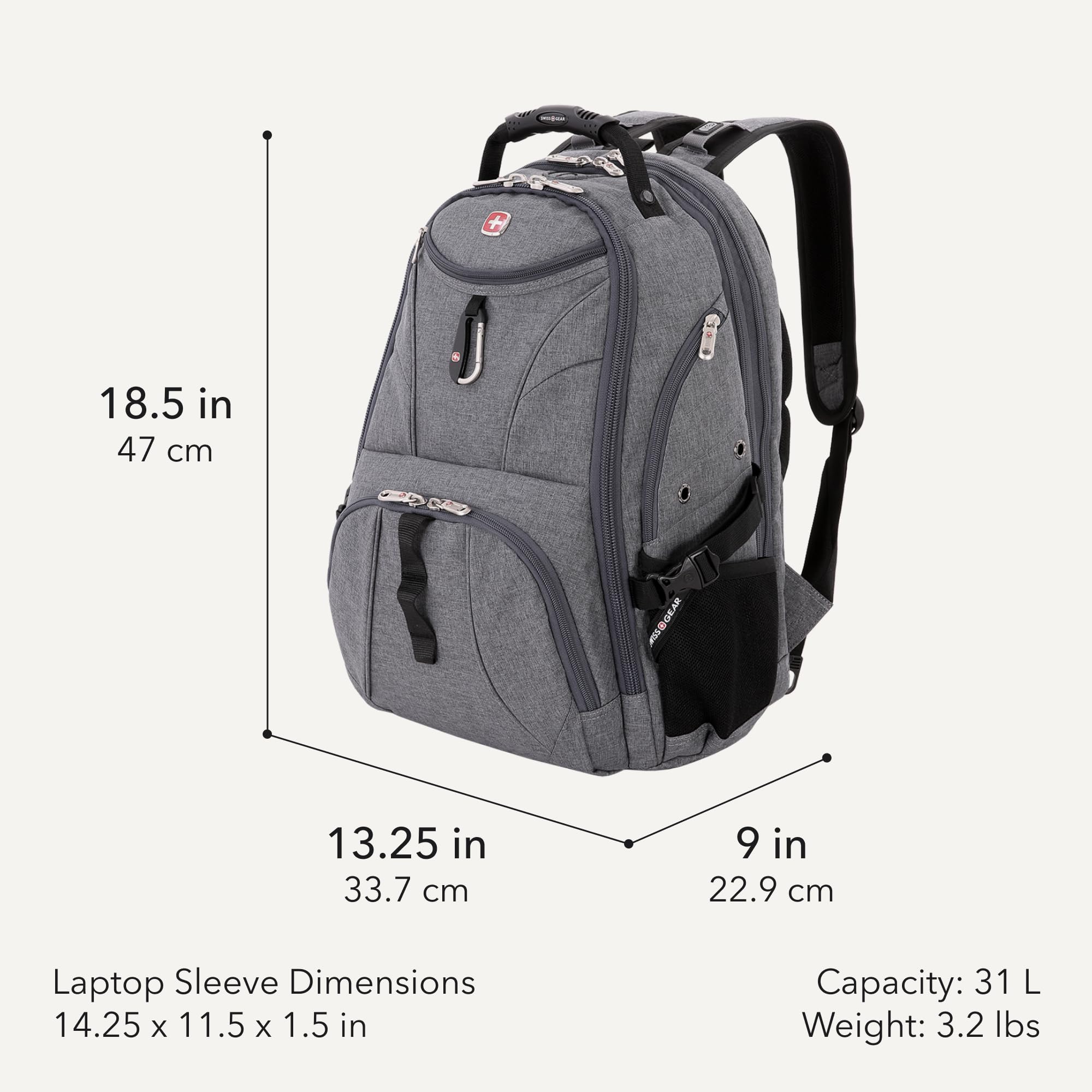 SWISSGEAR 1900 ScanSmart Laptop Backpack, Fits Most 17-Inch Laptops, TSA-Friendly Lay-Flat Design, RFID Protection, and Tablet Pocket, Black, 31L, 18.5-Inch view 2