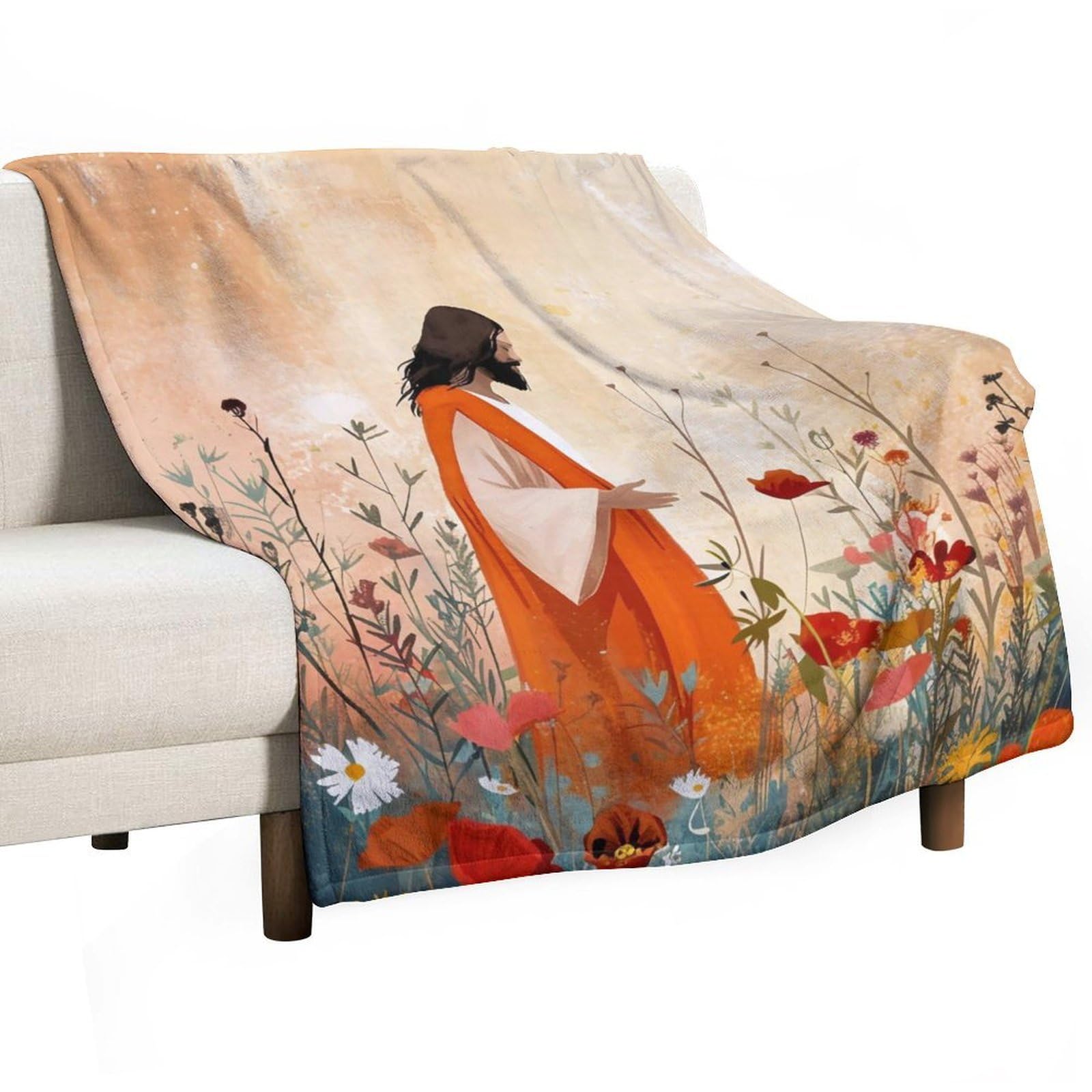 YHGSREUOH Jesus-and-Flowers-Modern_03 Flannel Blankets Fleece Soft Throw Lightweight Plush Gifts for Couch, Bed, Cozy Sofa Plush, Chair, Lovers 130x150cm(50x60in)