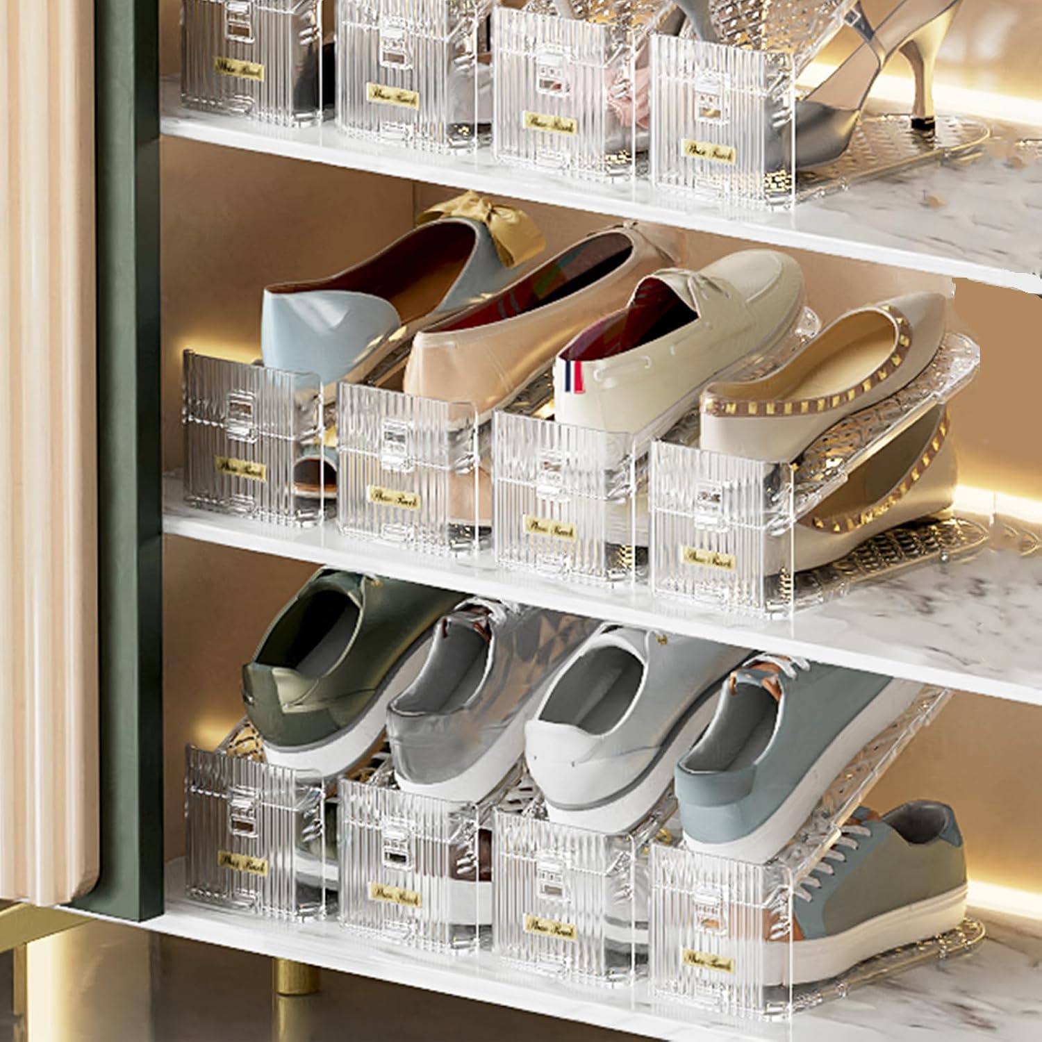 Shoe slot organizer, shoe cabinet organizer, adjustable shoe rack stacker, saving storage space, double-layer shoe rack bracket for closet organizer (6 packs) (transparent)
