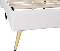 Vista 23 de Linique Base de cama tapizada de tamaño matrimonial con luces LED, moderna cama de princesa tapizada con cabecera corona, blanco y rosa