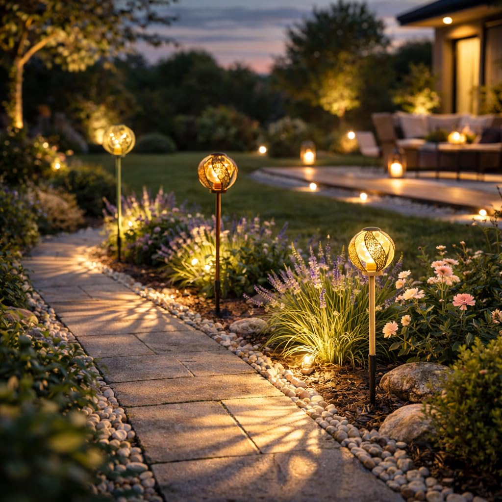 formano LED Gartenstecker Solar 3er Set Solarleuchten Kugel Metall mit Durchbruch und Erdspieß 94cm warmweißes Licht Wetterfetse IP44 Garten Deko außen, inkl. Akku
