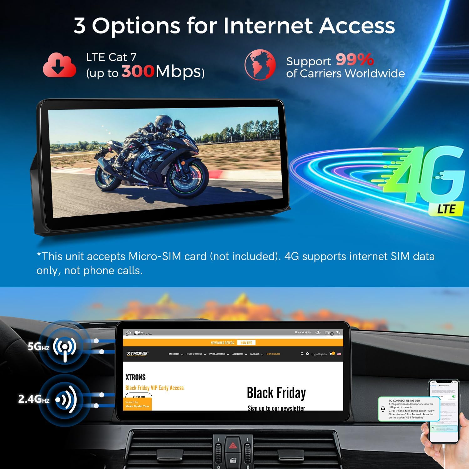 XTRONS 12.3 Inch Android 14 Car Stereo for BMW E60 E61 2009-2012 CIC System, IPS Touch Screen 4+64GB Global 4G Car Radio GPS Navigation Support Wireless Car Play Android Auto