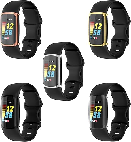 Miniatura 2 de Simpeak Paquete de 5 fundas protectoras de pantalla suaves compatibles con reloj inteligente Fitbit Charge 6 Charge 5, protección completa, rosa