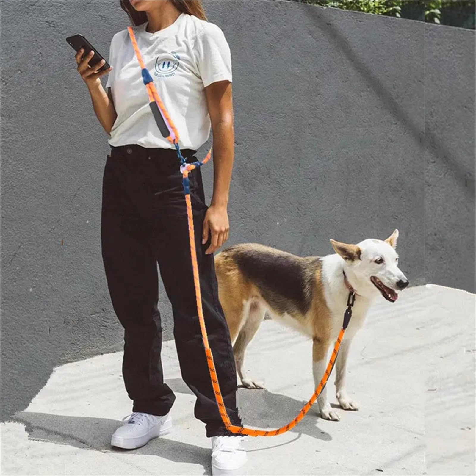 Laisses Mains Libres for Chiens, for Promenade et Course à Pied, Longueur 2,4 m, Doubles laisses réglables pour Ceinture, Running(Orange 1.0x240cm)