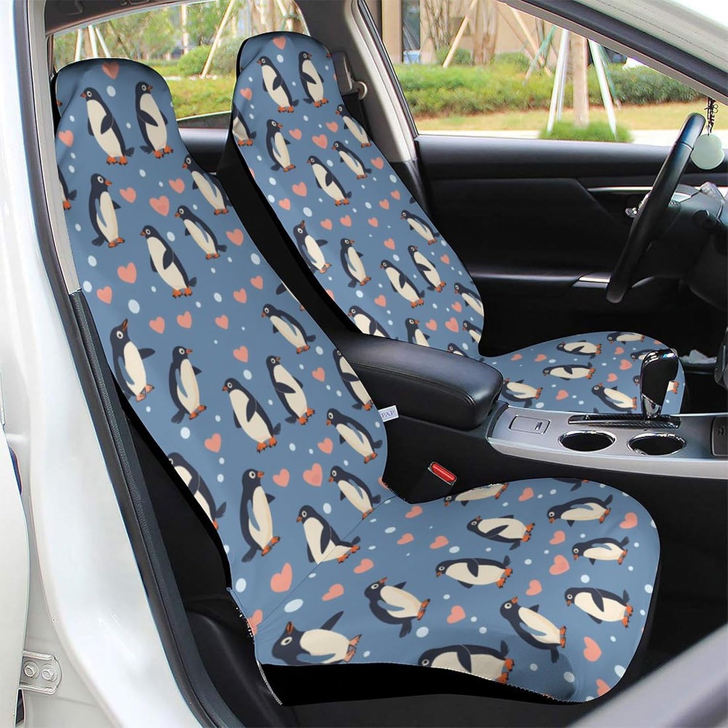 Funny Penguin Penguins Car Seat Covers Automotive Seat Covers Car Seat Protector Auto Front Seats Protector for Most Cars 2PCS