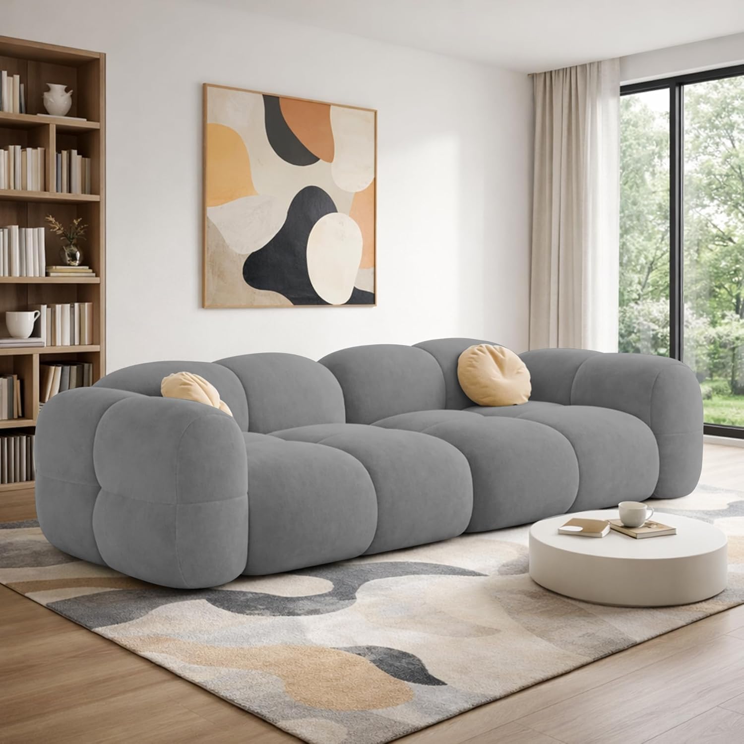 Modern Velvet Bubble Cloud Sofa, Tufted Design Upholstered 3 Seater Sofa Set for Living Room,-image-22