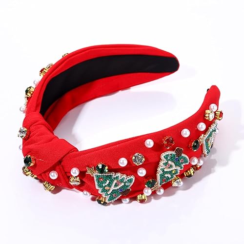 Vista 47 de Diadema de Navidad para mujer, accesorios de Navidad con cuentas, arco de Navidad, copo de nieve, diadema anudada HOHOHO, rojo y verde, perla