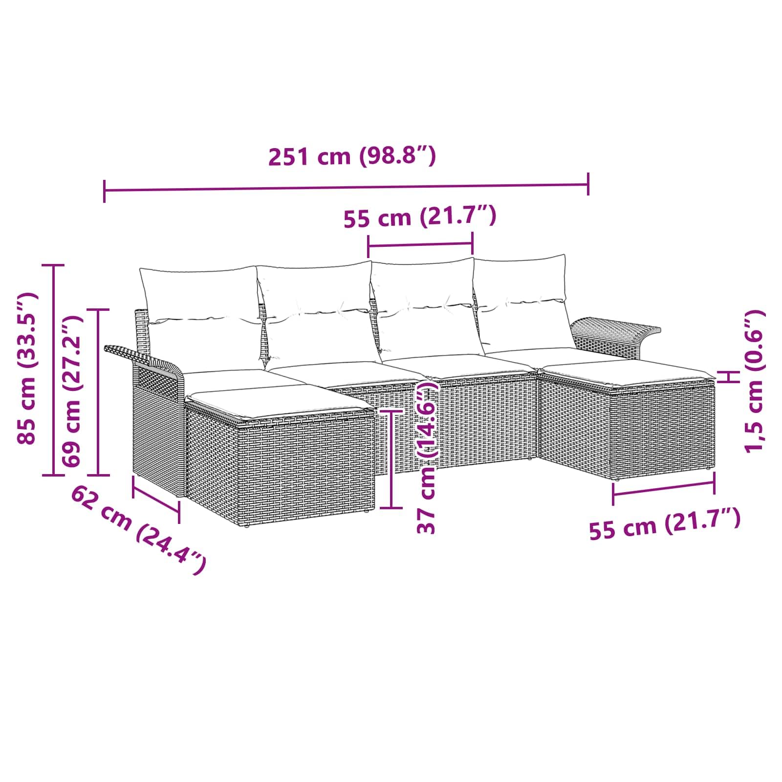 Zestaw mebli ogrodowych z poduszkami, 6 szt., czarny polirattan, modułowy zestaw mebli do siedzenia na taras, balkon, odporny na warunki atmosferyczne, łatwy w pielęgnacji, zestaw wypoczynkowy