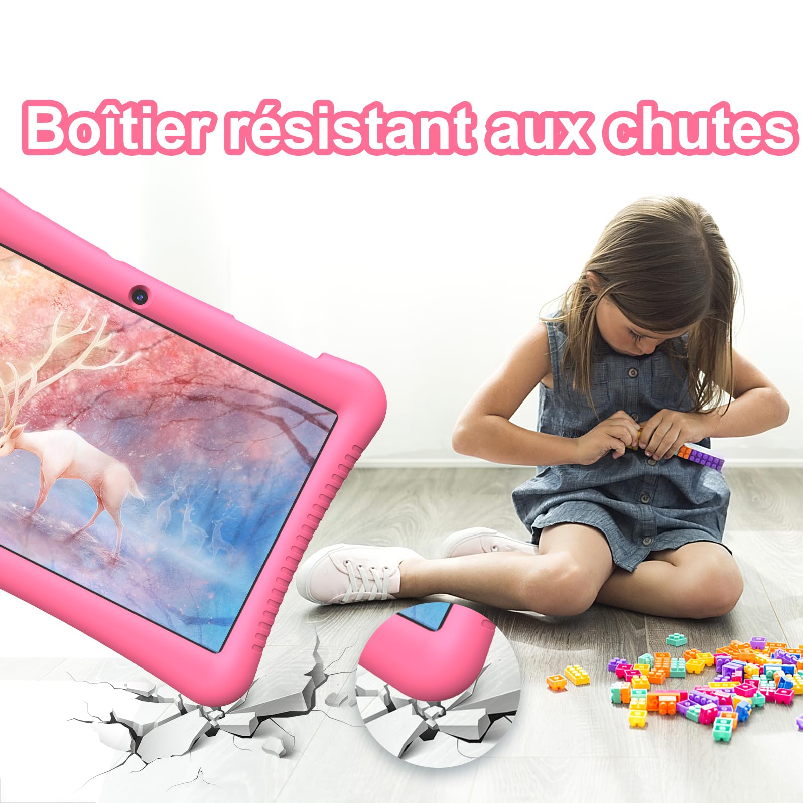 Tablette Enfants 10 Pouces Android 13, Kids Tablette Tactile Quad-Core 1.6GHz, 1280 x 800 HD-Display, 3GB RAM/32GB ROM(256GB TF),6000mAh,WiFi,Bluetooth,Double Caméra,Contrôle Parental(Rose)