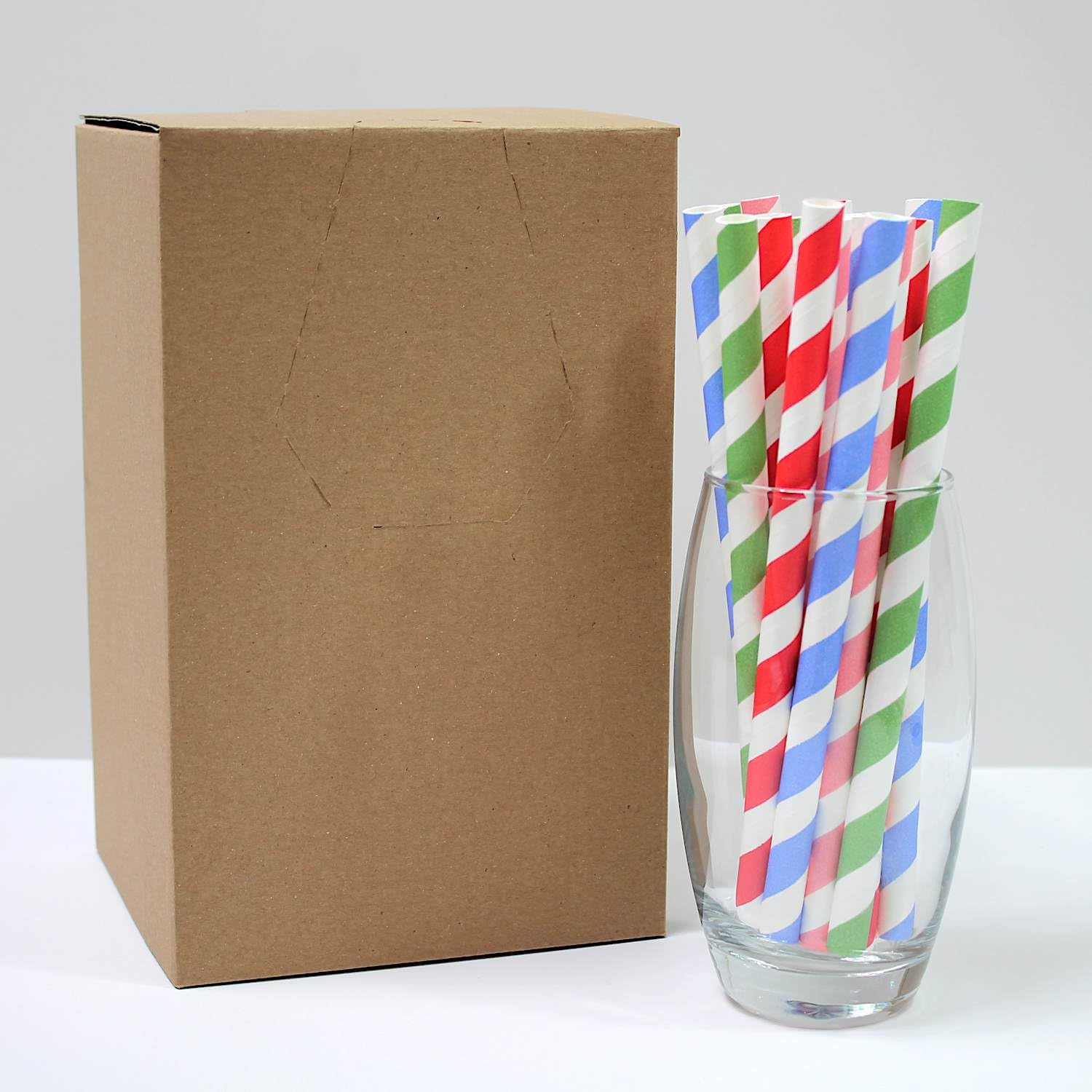 Mixed Striped 4PLY Paper Straws (10mm x 200mm) - Pack Size 200 - FSC Certified/Food Safe/PFAS Free/Biodegradable/Eco-Friendly/Durable/Ideal for Milkshakes & Smoothies