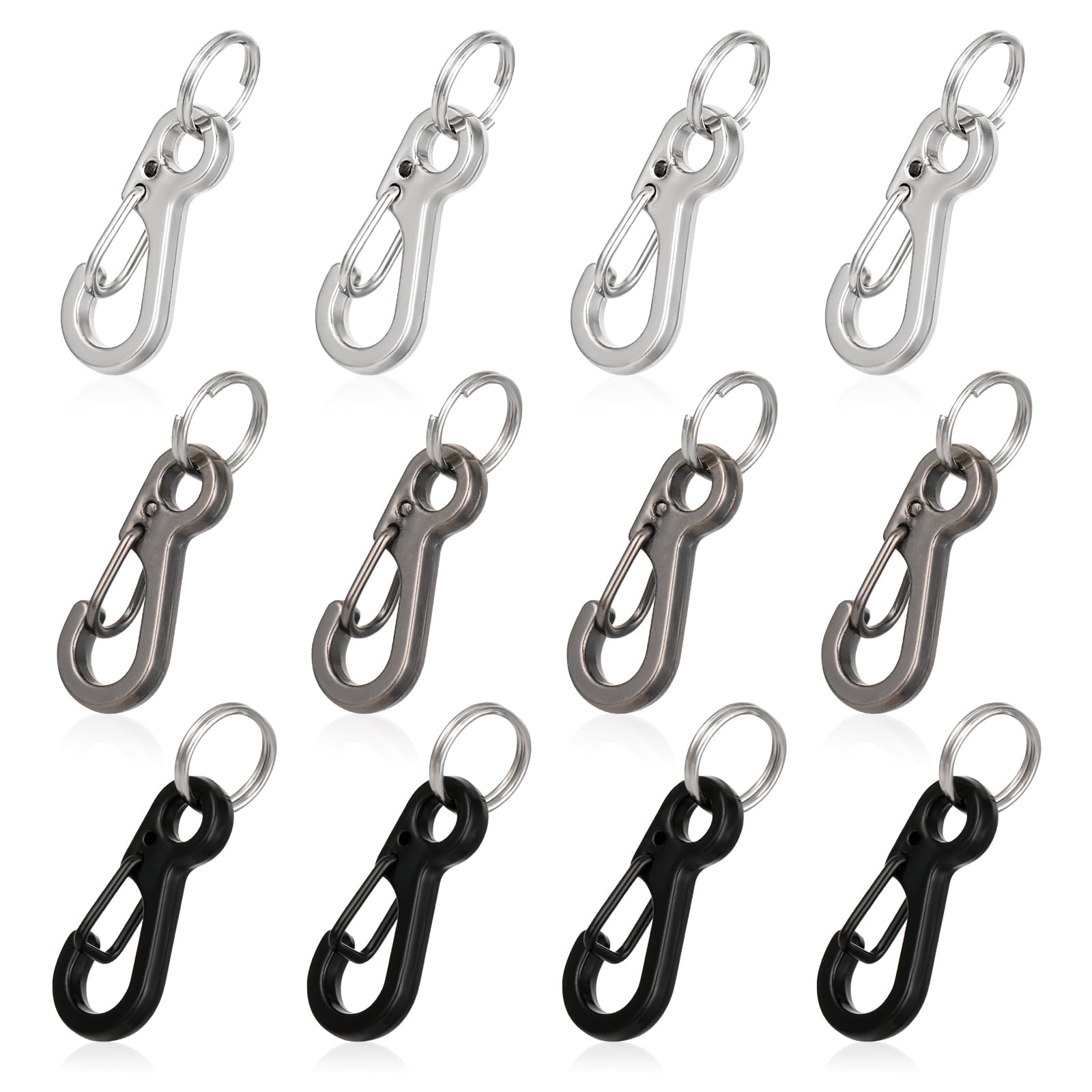 12 Ensembles Mini Mousqueton Porte Clé avec Ensemble Ressorts en Métal Amovible Petit Mousquetons Porte Clés 2,5 Cm pour Sac à Dos Pêche(3 Couleurs)