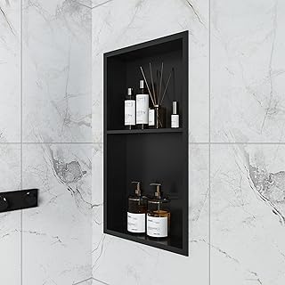 DeerValley 25" X 14" X 4" Stainless Steel Shower Niche for Shower Wall, Recessed Black Shower Niche No Tile Needed