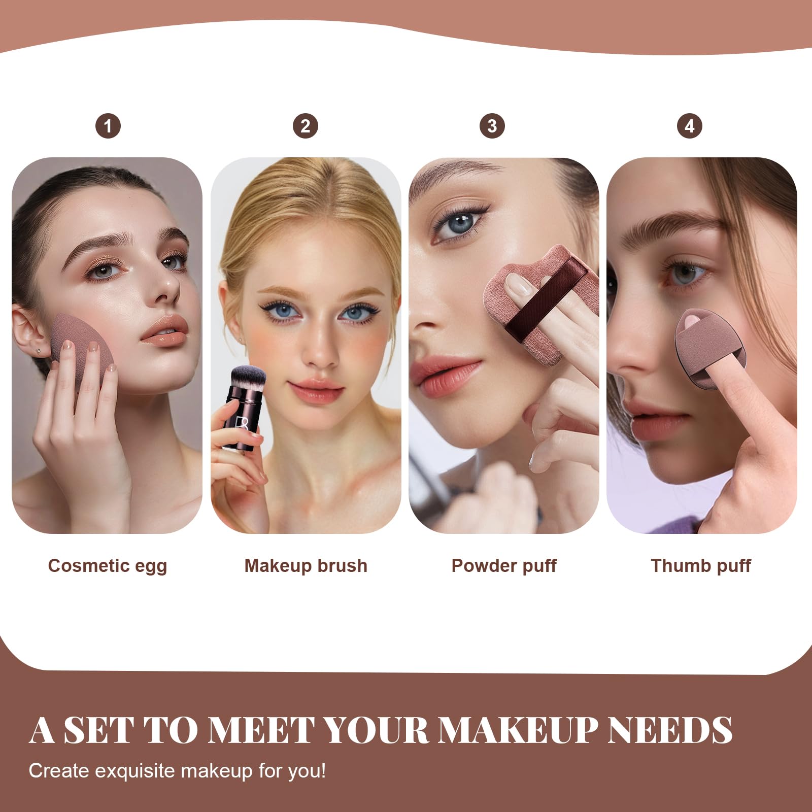 BS-MALL Juego de esponjas de maquillaje de 7 piezas con cepillos Kabuki, herramientas esenciales para una aplicación de maquillaje impecable