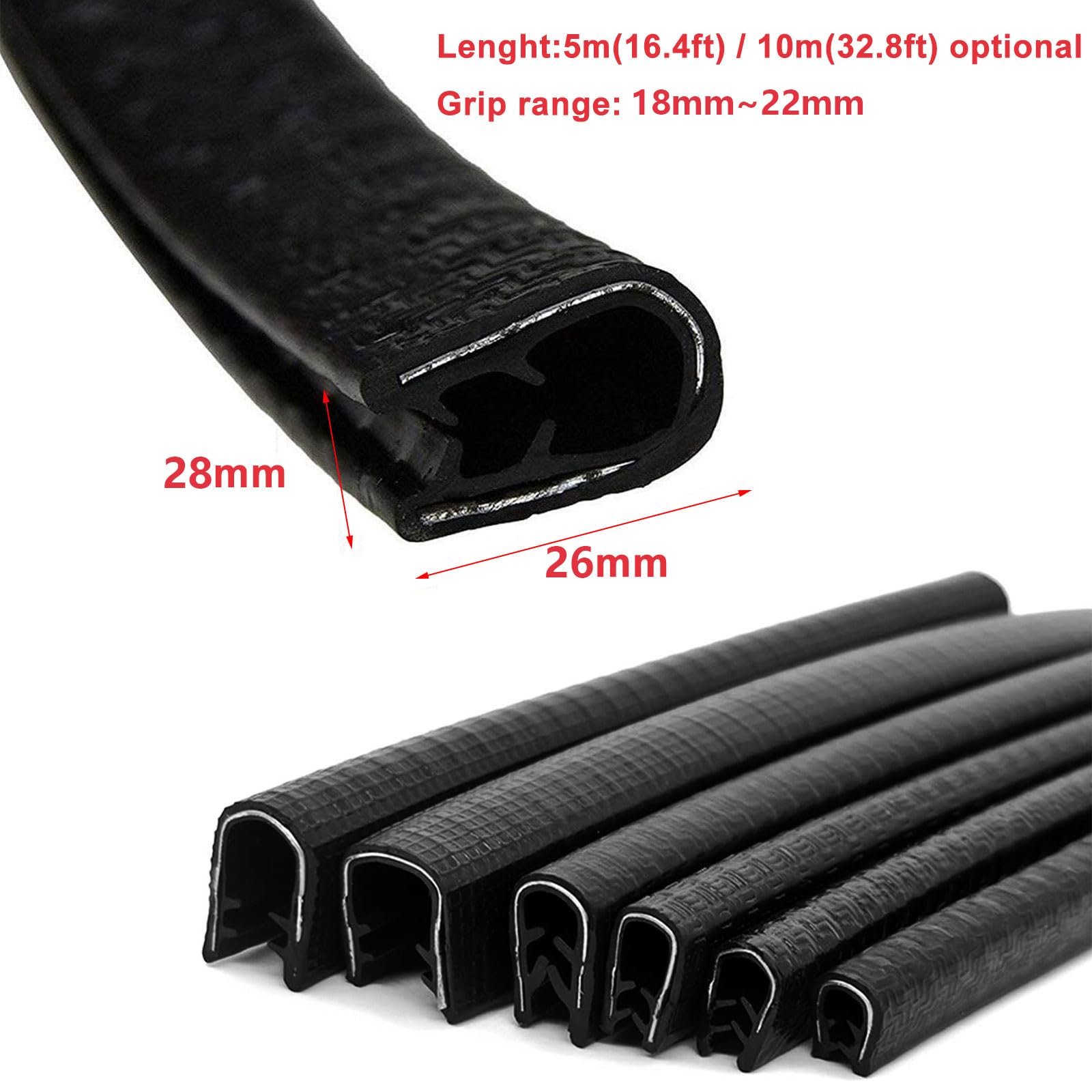 COYOUCO Protectores Borde Puerta Automóvil, Protector Sello Goma Universal Negro 5m Borde Aluminio En Forma U Protección Borde Puerta Automóvil para Mayoría Automóviles,28x26mm Grip 18x22mm