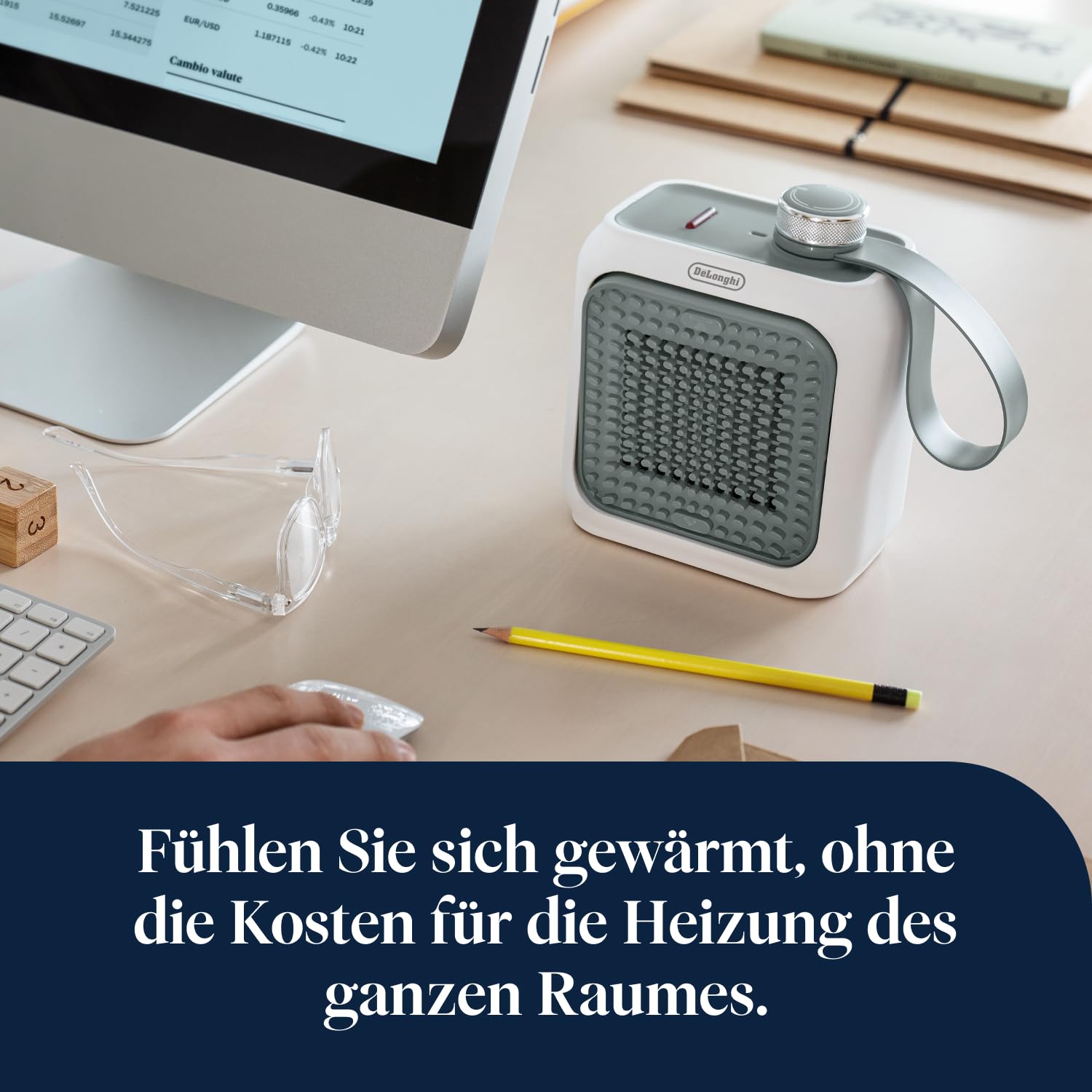 De'Longhi Capsule Desk - Keramik-Heizlüfter, Energiesparender Heizlüfter, Sofortige Wärme, Leise, Automatische Abschaltung bei Umkippen, 360 W, Salbeigrün (HFX10B03.GR)