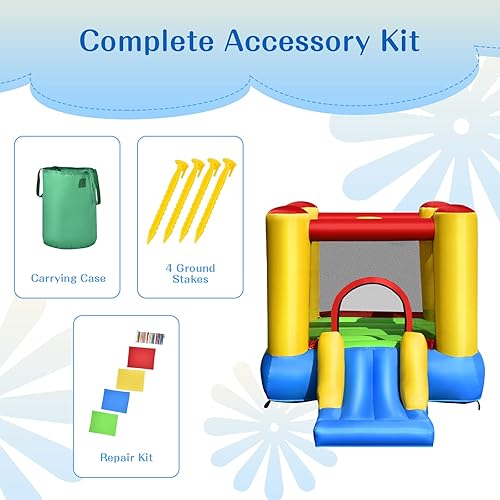 Vista 11 de OLAKIDS Castillo de salto inflable con tobogán, área de rebote, borde de baloncesto, casa hinchable interior y exterior, malla de poliéster