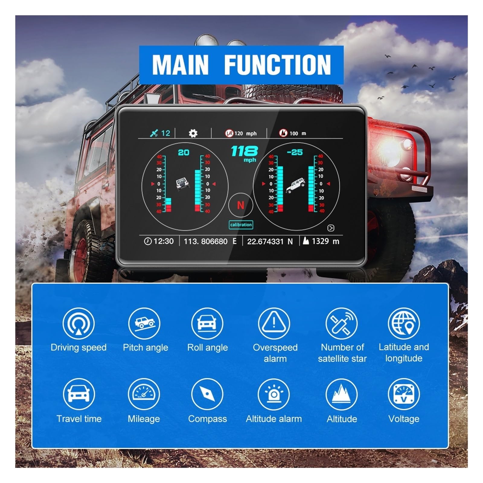 Compteur De Pente Horizontale De Voiture G5, Inclinomètre GPS, Compteur De Vitesse, Boussole, Angle De Pas, Écran Tactile, Affichage Tête Haute HUD