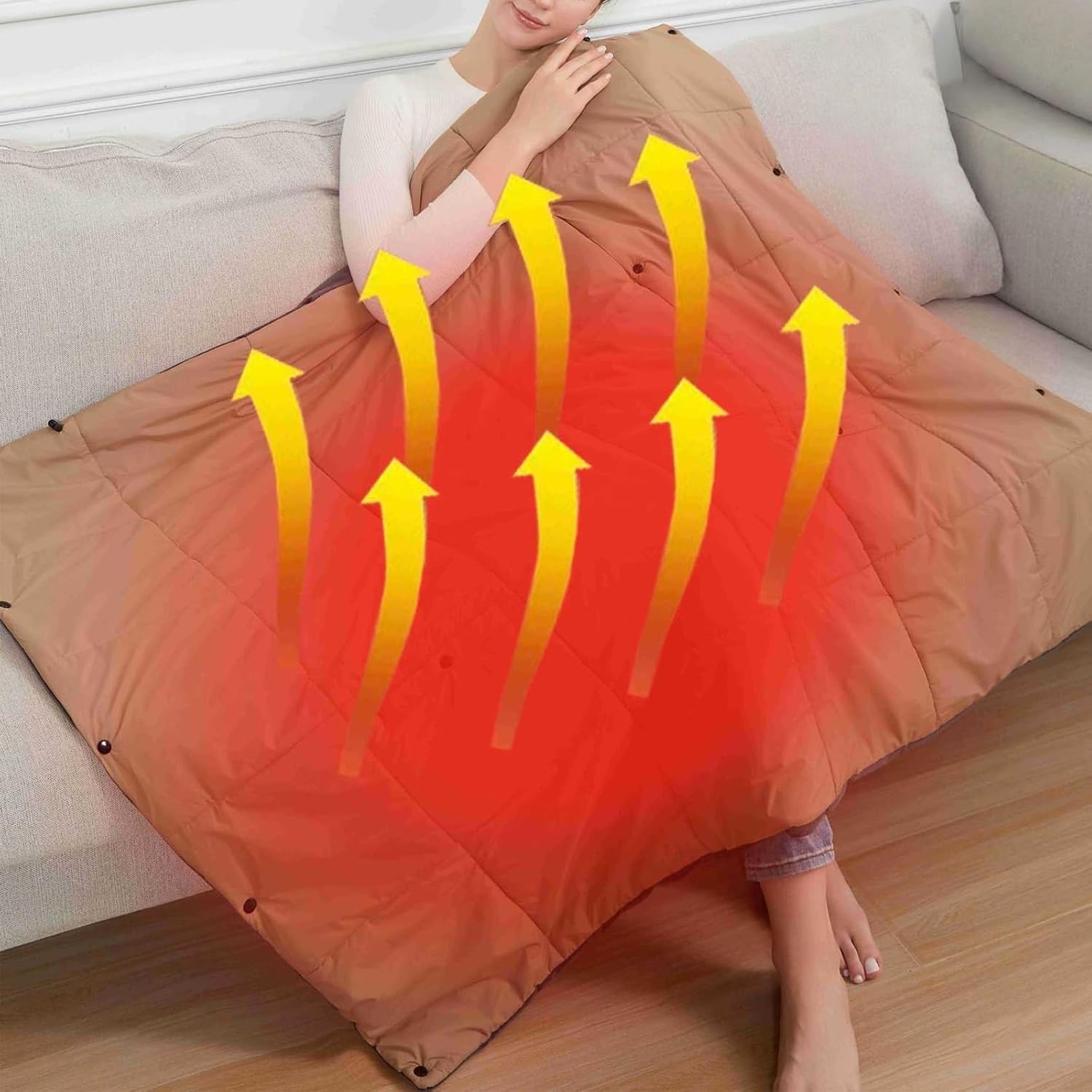 Sherpa Heated Shawl for Women Wearable Blanket Cordless Electric Wrap for Camping Home Car USB Heated Throw Blanket