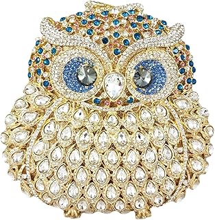 Cute Owl Clutch Women Crystal Evening bags Formal Dinner Rhinestone Handbag Party Purse (Small, Multi-Gold#20)