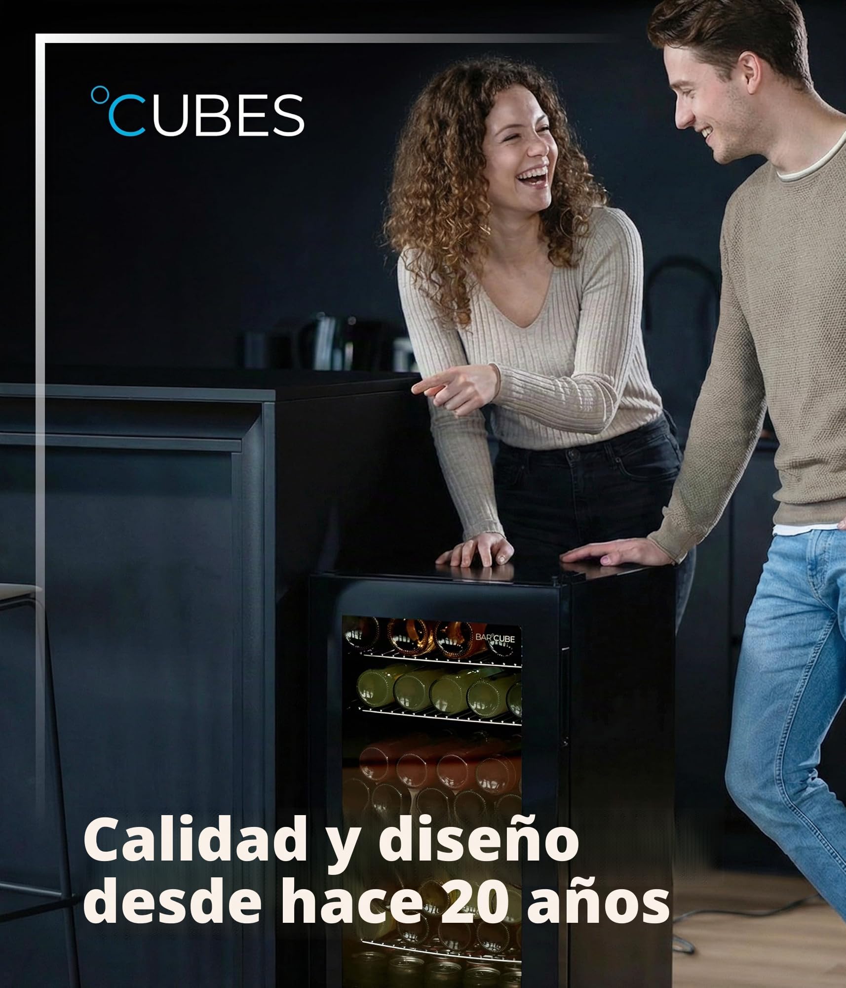 °CUBES Frigorífico para bebidas BAR 90L, frigorífico con puerta de cristal, con 4 estantes
