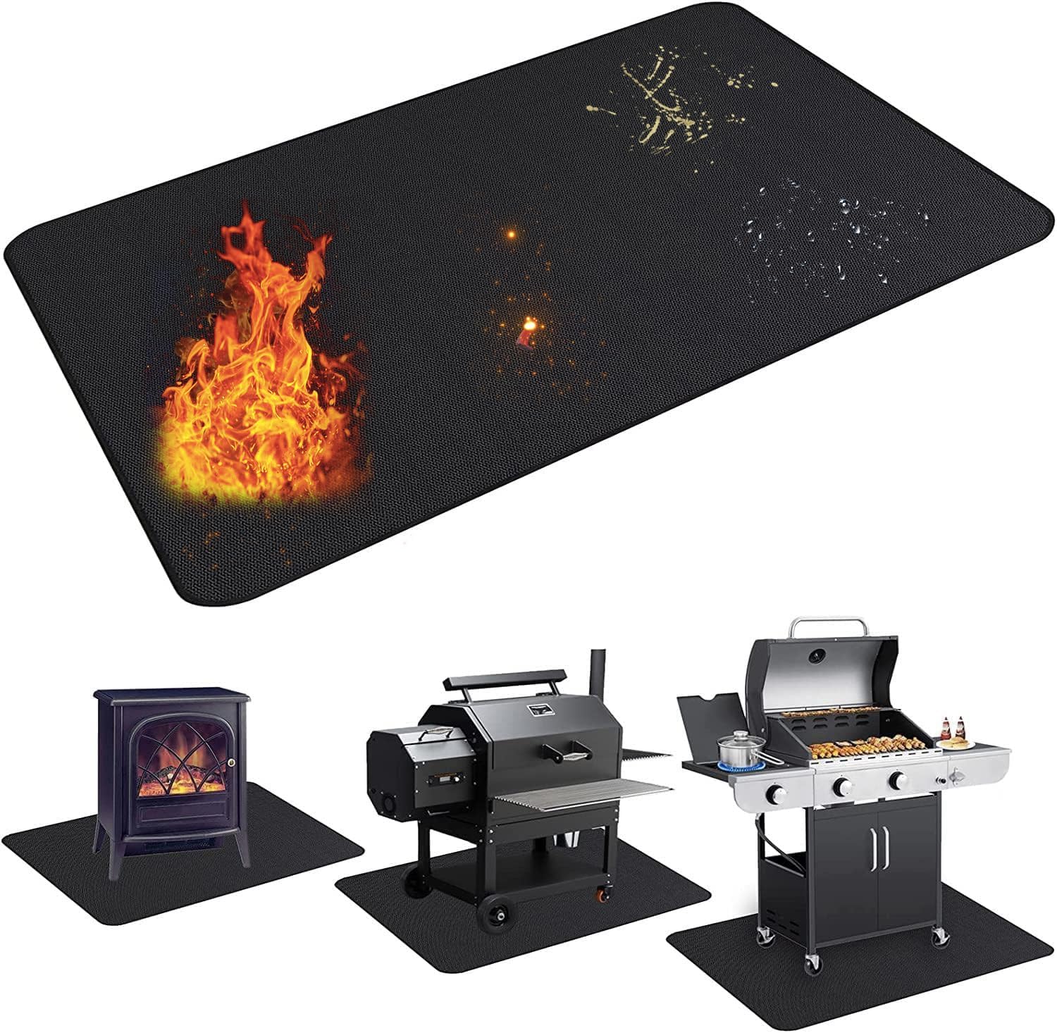 UBeesize Large 65 x 48 inches Under Grill Mat for Outdoor Grill,Double-Sided Fireproof Grill Pad for Fire Pit,Indoor Fireplace Mat Fire Pit Mat,Oil-Proof Waterproof BBQ Protector for Decks and Patios
