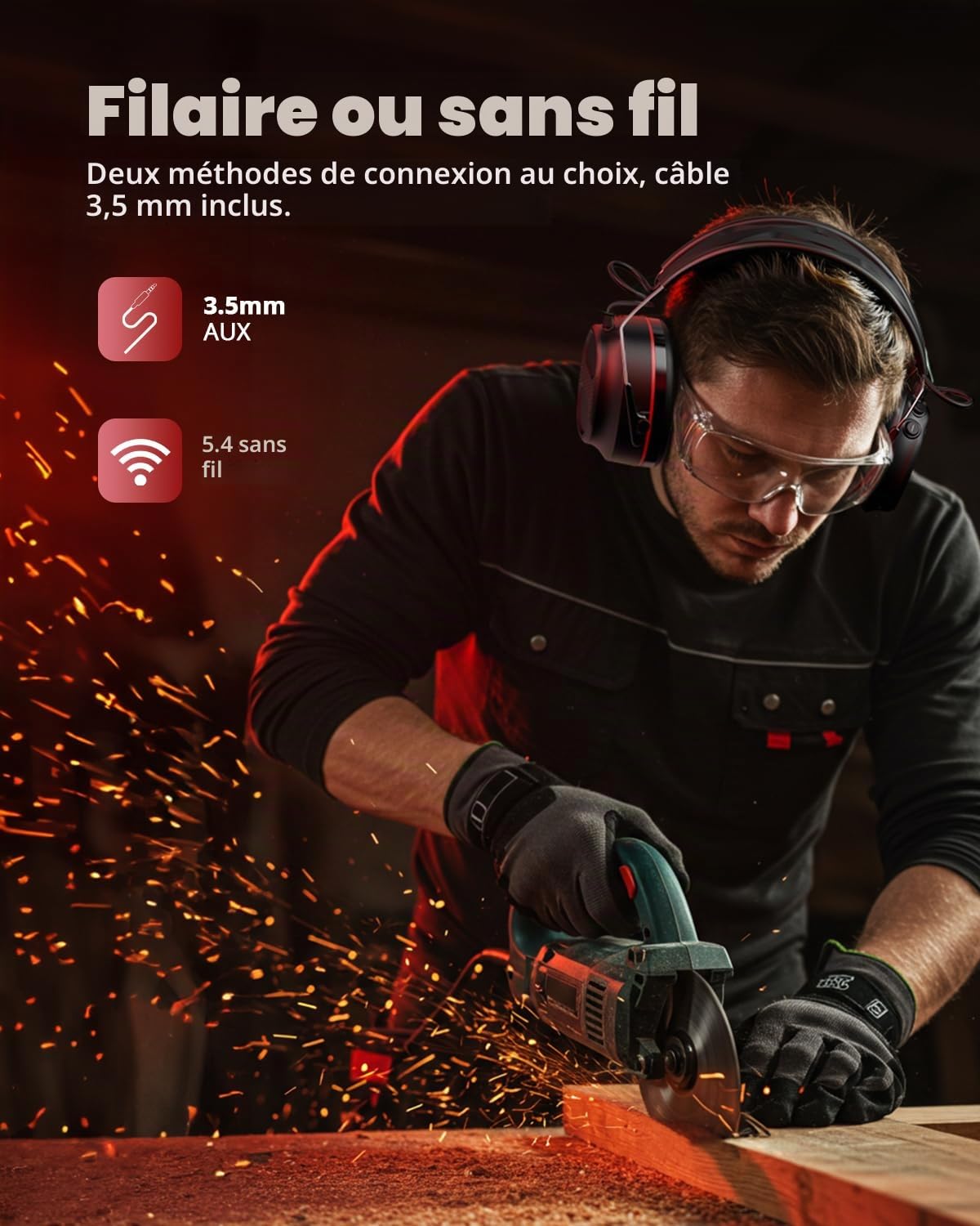 Doohoeek Casque Bluetooth 5.4 rechargeable 1200 mAh, SNR 30 dB, taille réglable, microphone, unisexe, noir