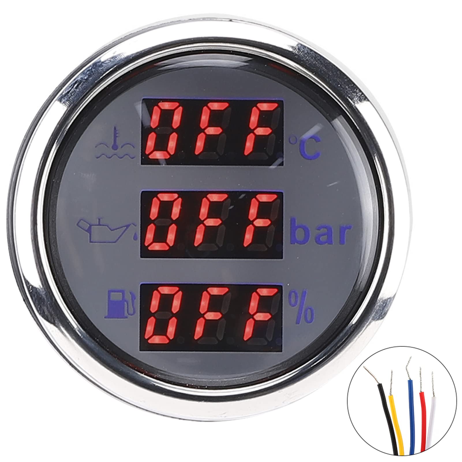 Medidor de temperatura del agua de refrigeración y presión de aceite 2 en 1, medidor de nivel de multifunción con alarma, resistente al agua IP67 para automóvil y bote, (Marcar blanca)
