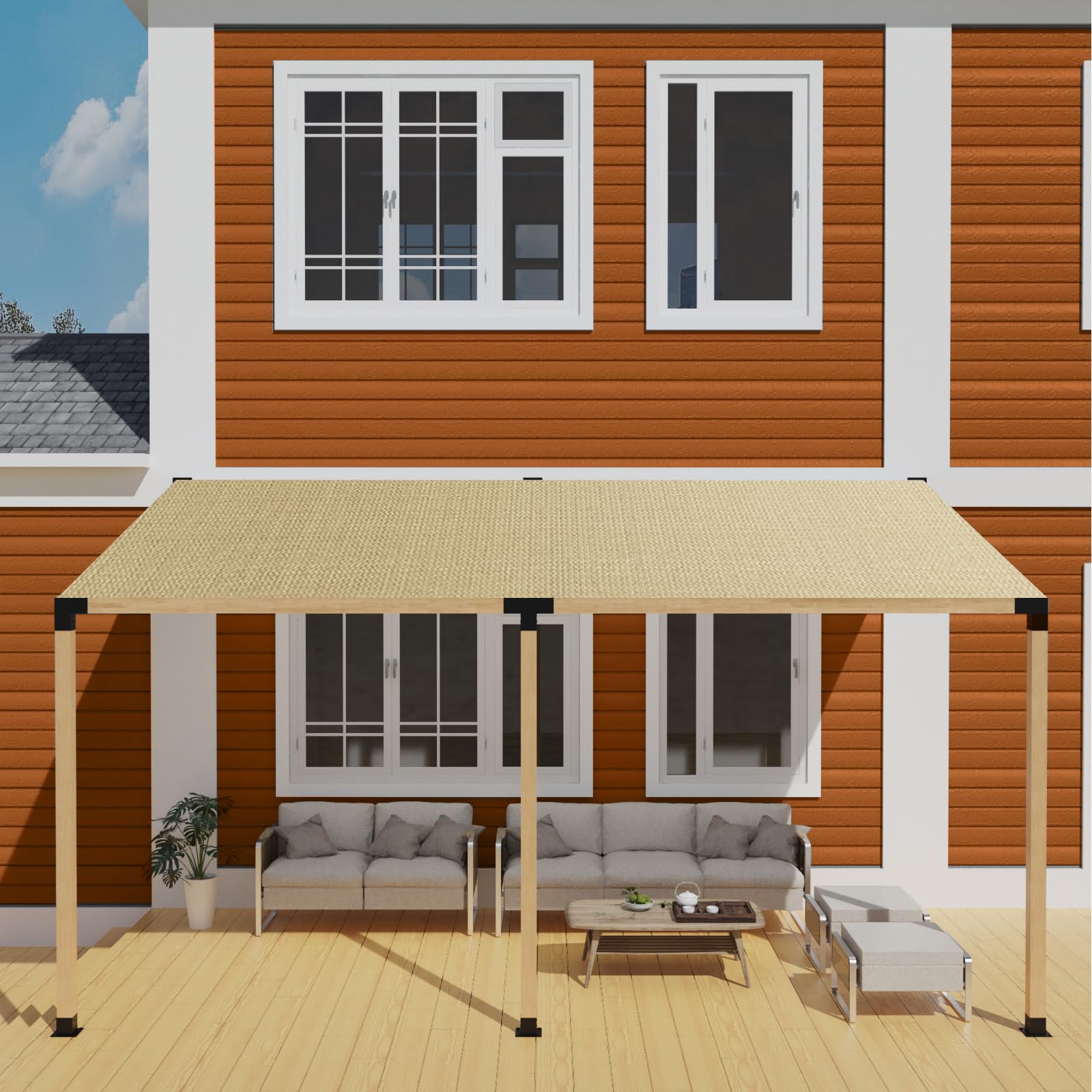 Supports Muraux Pergola Toit Incliné Pour Poteaux Bois 10.2x10.2cm - Kit Assemblage Facile Inclinaison 15°