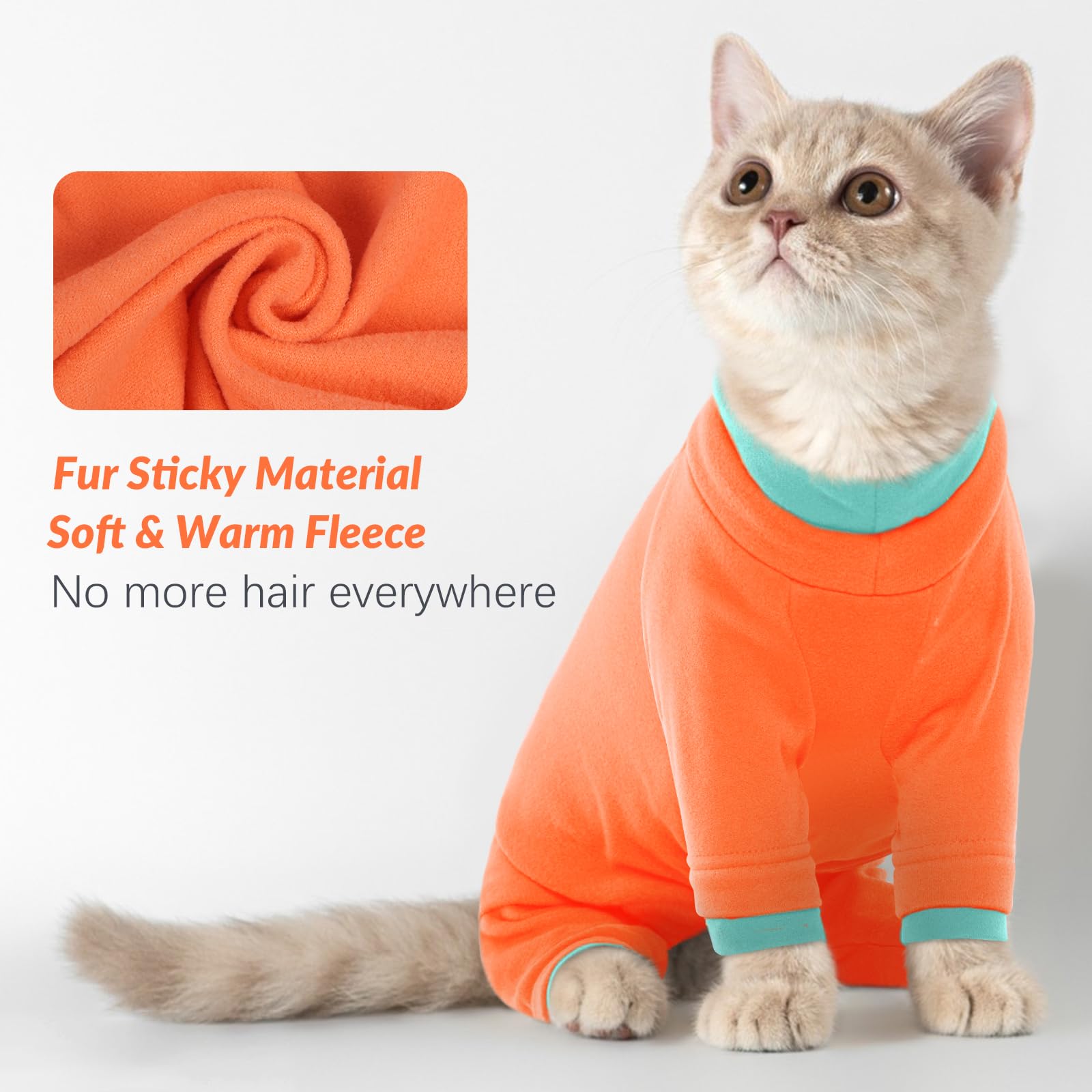 Cat Clothes, Body Suit to Stop Licking Thermal Cat Coats and Body Warmers Soft Touch Thick Surgery Recovery Suit Prevent Scratching(Orange, M) — view 3