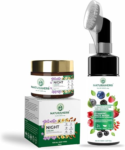 Naturaherb Skin Care Combo | Herbal Night Cream Steroid Free Formula (30g) + Glutathione Foaming Face Wash (150ml) | For A...
