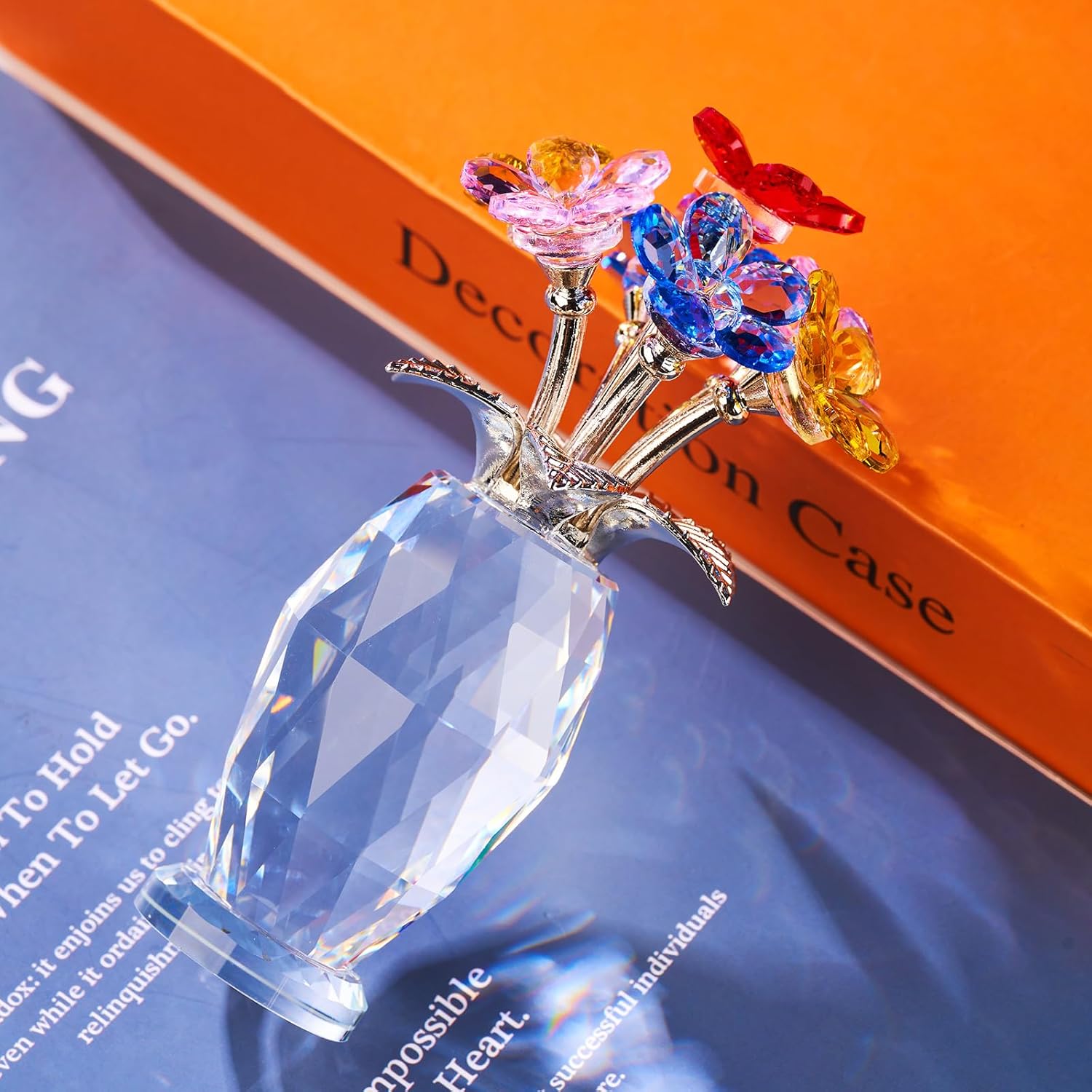 Crystal Flower Paperweight Glass Flowers Decoration Birthday Gifts for Mom Wife Girlfriend Daughter Ornament Bouquet Wedding Anniversary from Son (Multicolored Flowers)